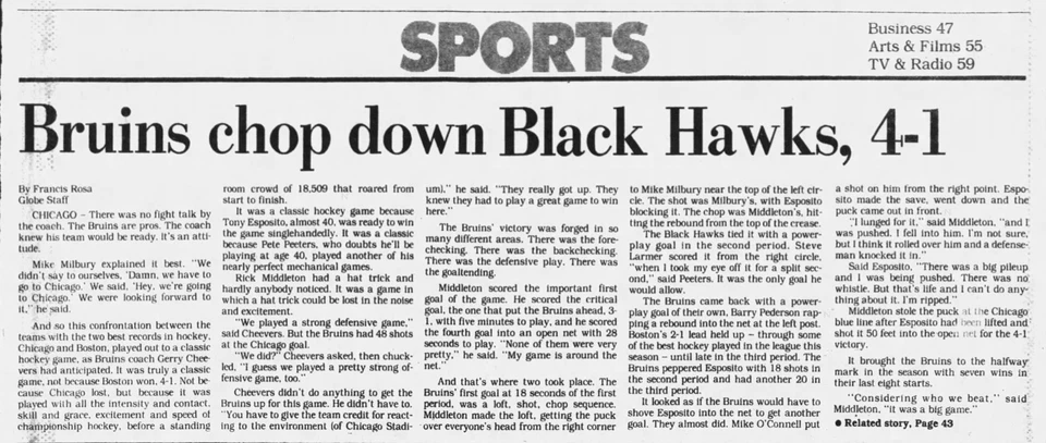 Rick Middleton Hat Trick #6 Ticket Stub 1-5-1983 Hawks Bruins Steve Larmer G#23 - Image 3 of 4