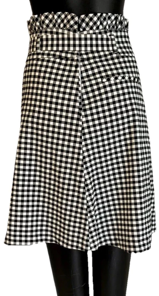 NUEVA Falda Cynthia Rowley Talla 4 Negra Blanca Cuadros Guinga Cintura Lateral Cremallera Bolsillo Foto 2 de 4