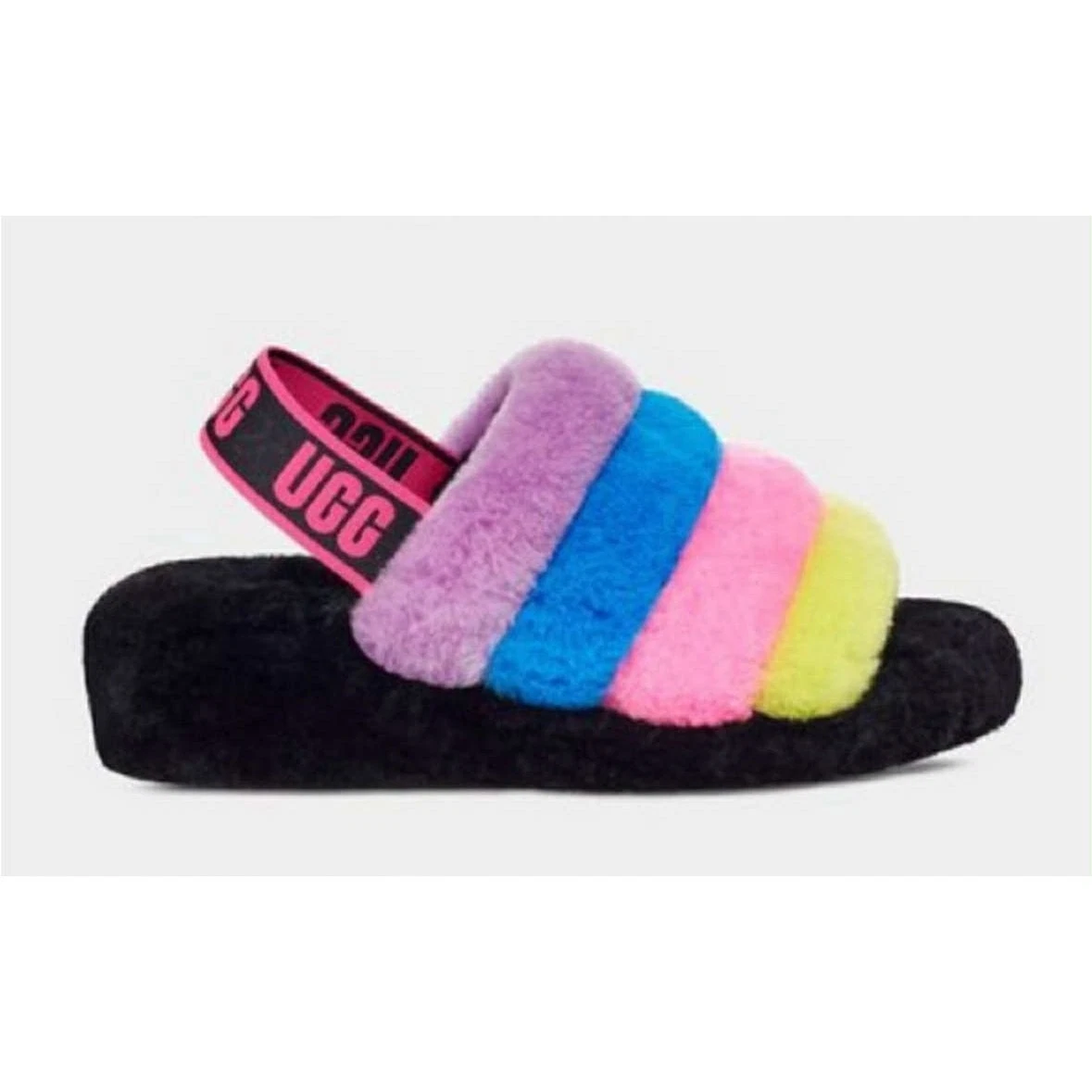 Scarpa pantofole UGG Fluffy Yeah Rainbow Slide Sling Back taglia 7 US 38 EU 5 UK MORBIDA!