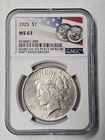 1925 MS63 Peace Silver Dollar NGC Flag 100th Ann Label NICE COIN