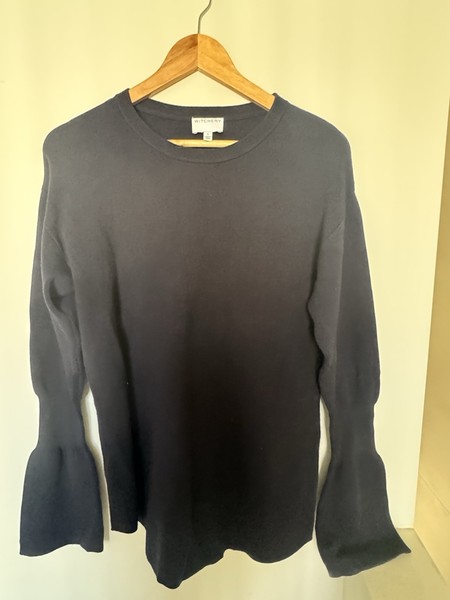 Witchery Navy Knit Crew Neck Pullover Jumper Long Bell Sleeve Size S