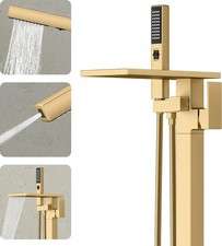 Ryuwanku Freestanding Bathtub Faucet Brushed Gold Tub Filler w/ Hand Shower