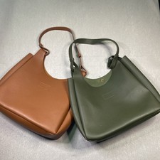 Neiman Marcus Purse Hobo Tote Shoulder Bag Brown green Faux Leather Lot 2