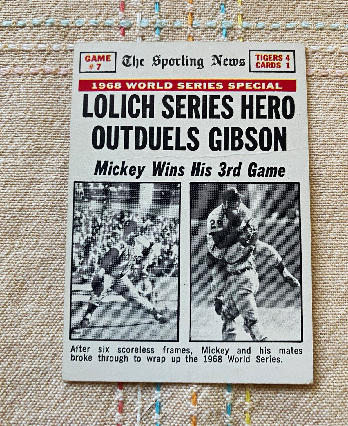 1969 Topps Mickey Lolich Outduels Gibson #540 VG (Crease)