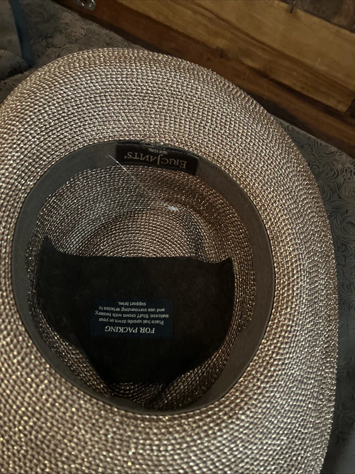 Eric Javits Squishee Metallic Straw Packable Sun Hat W Red Snake Skin Belt - Image 3 of 4