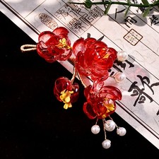 Red Butterfly Flower Hairpin Glass Hair Clip Vintage Chinese Style Accessory