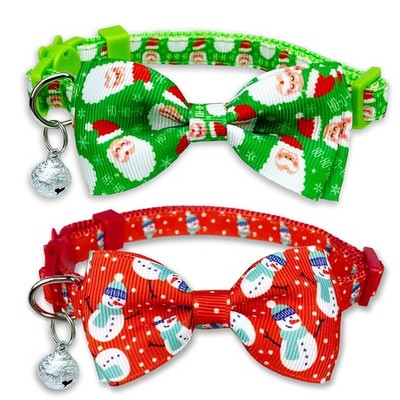 Christmas Cat Bow Tie Collar with Bell, 2 Pack Holiday Kitty Kitten Santa and...