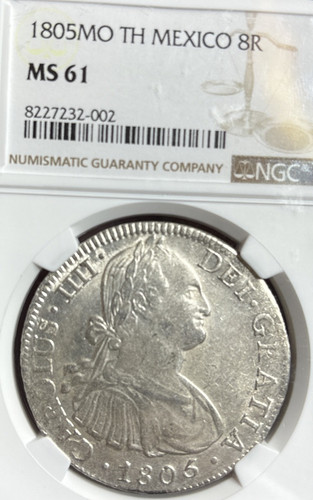 1805-Mo TH Mexico Silver 8 Reales NGC MS61 - Picture 1 of 3