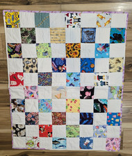 Hand Made Patchwork Reversible Blanket Kids Lap Blanket 43" x 35" Homemade