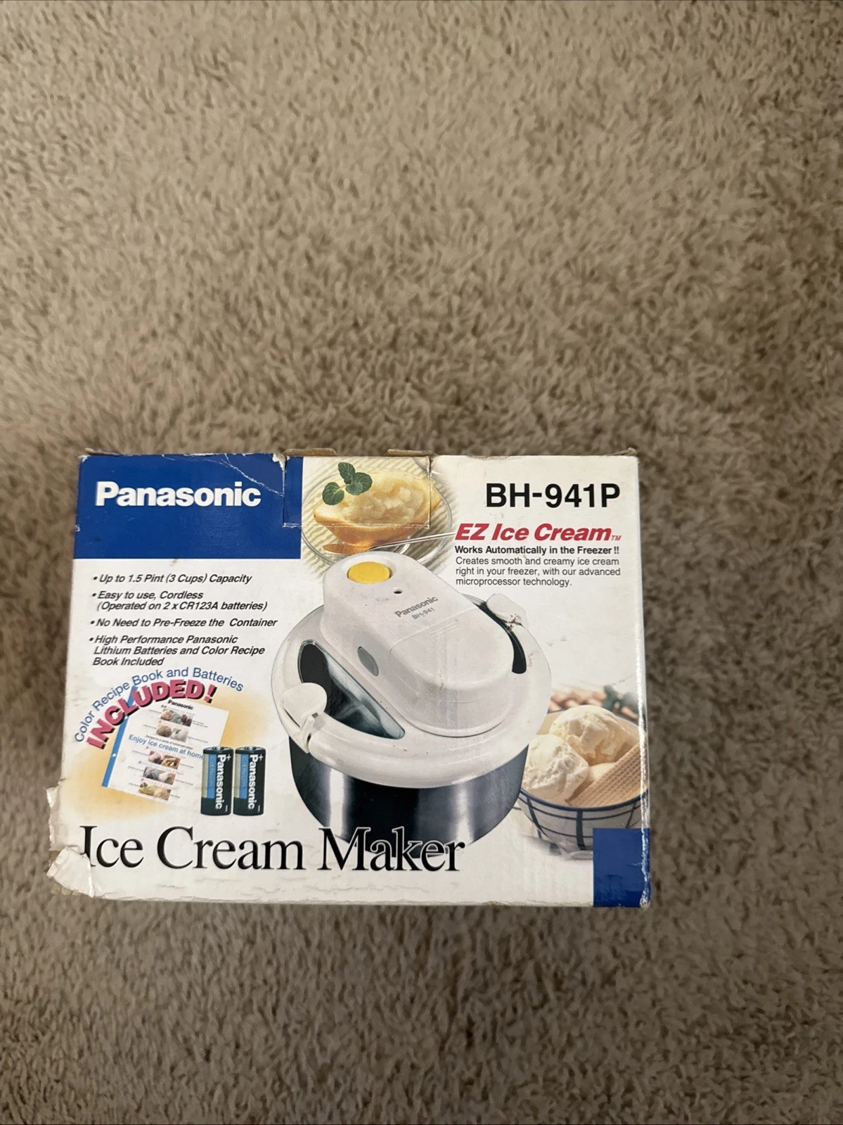 Panasonic EZ Ice Cream Maker White Cordless 3 Cup Model BH-941P - Used and Open