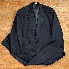 Vintage Mens Tuxedo Set Size 46R Blazer 42x29 Pants 90s Black Wool Blend Satin