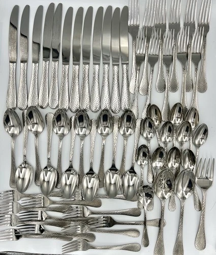 Wallace Flatware Continental Hammered Service for 12 +Serving (missing 2 pieces)