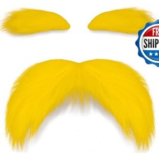 Yellow Mustache and Eyebrows Stick-on Reusable for Cosplay Halloween Party