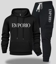Men's Hoodie and Sweatpants Set with "EMPORIO" Print - Black