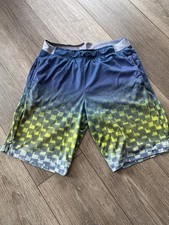 All In Motion Boys XL Athletic Shorts Blue Yellow Geometric Elastic Waist