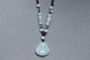 Cert'd Natural Light green A Jadeite jade Hand-Carved Maitreya Buddha Pendant