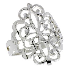 925 Sterling Silver Floral Pattern Filigree Ring for Women 3/4 Inch 19mm Long