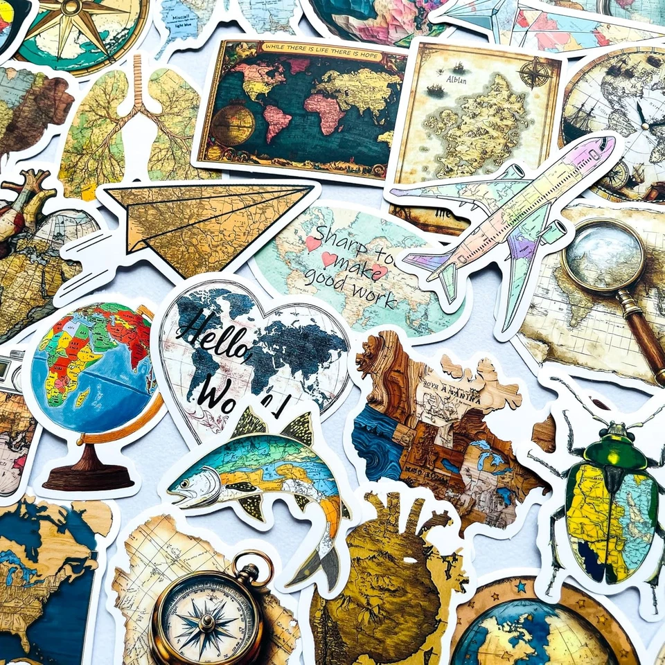 50 винтажных наклеек на карты мира YOKSAS — ретро дорожный глобус  - Изображение 2 из 4