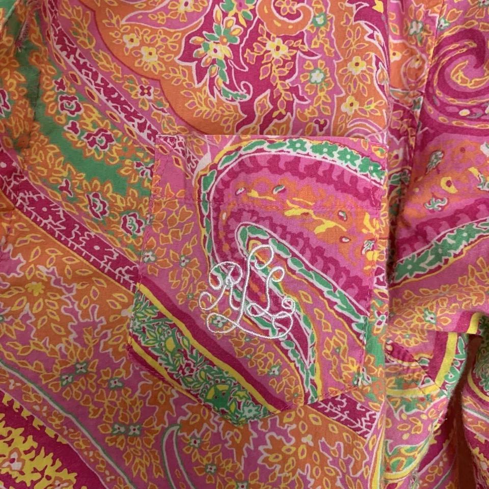 Lauren Ralph Lauren пижама рубашка женщин XL пейсли на пуговицах с воротником розовый богемное - Изображение 3 из 4