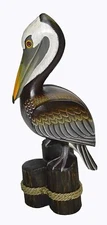  CARVED PELICAN COASTAL SEA OCEAN BIRD WOOD SCULPTURE TROPICAL ISLAND ART
