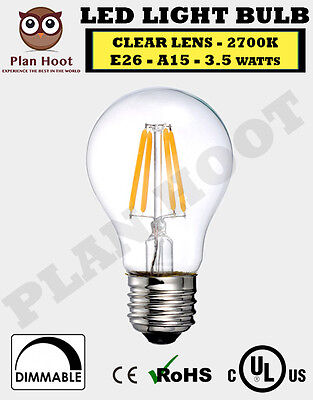 E26 3.5W A15 LED Filament Light Bulb Clear Lens 2700K AC120 UL Listed Dimmable 
