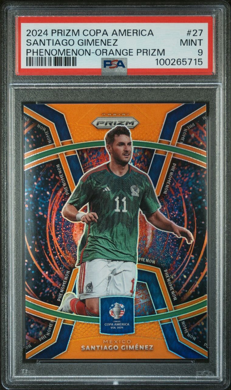 2024 Prizm Conmebol Copa America Santiago Gimenez /25 Orange Phenomenon PSA 9
