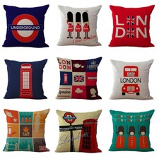 18" British Style Linen Sofa Pillowcase London Sofa Car Cushion Cover Home Decor
