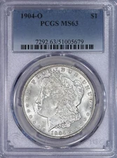 1904-O Morgan Silver Dollar $1 PCGS MS63 - Bright and Flashy! New Holder!