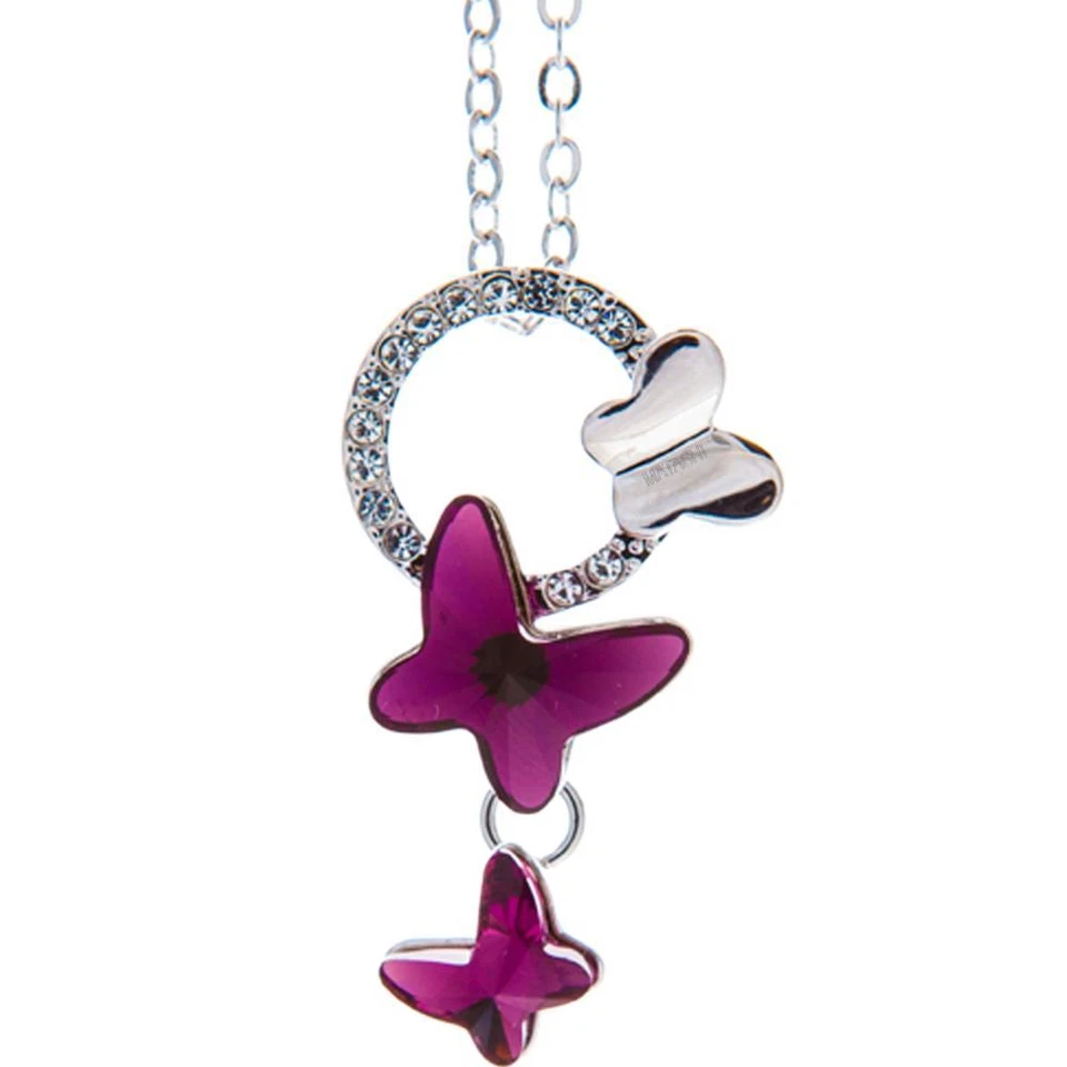 Matashi 16" Rhodium Plated Necklace w/ Purple Butterfly & Clear Crystals Gift - Image 2 of 4