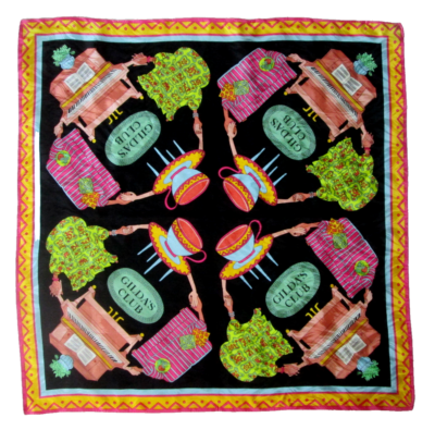 Foulard En Soie Vintage TBEG - 90x90 Cm, Bleu Vert Blanc, Très Bon état, Occasion