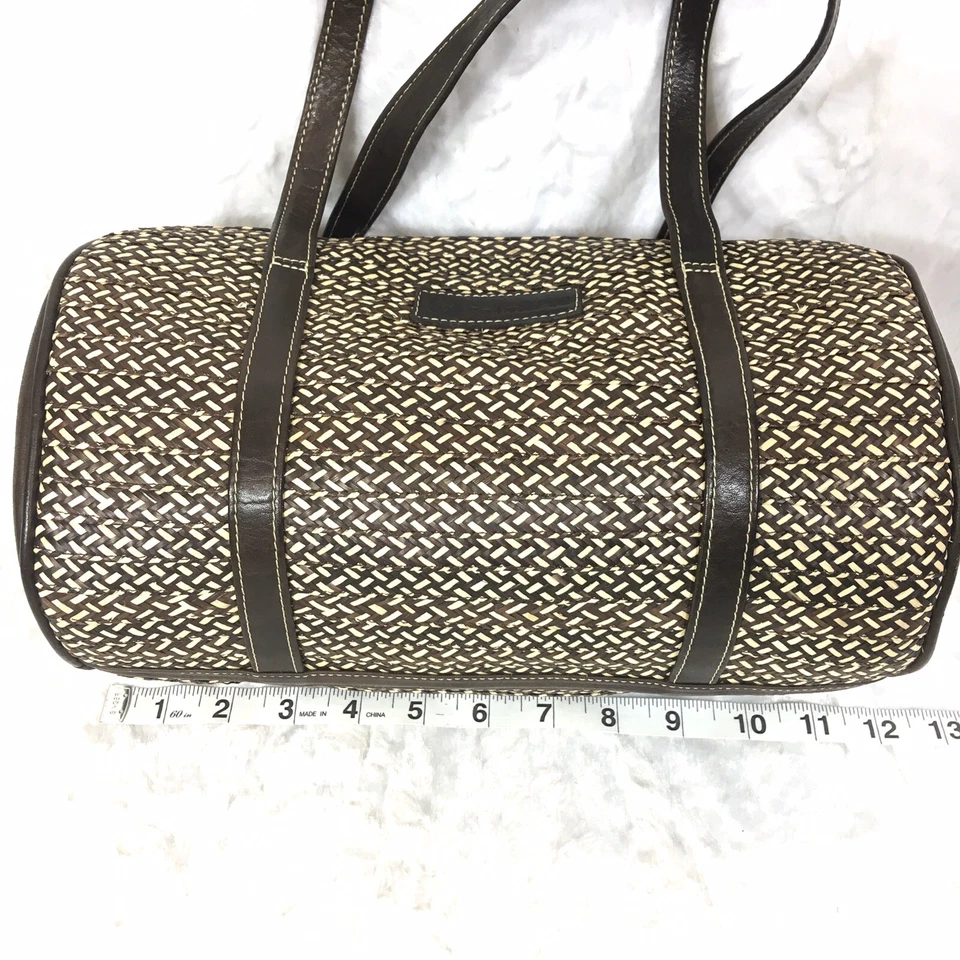 Salvarte Round Handbag Woven Straw Mini Duffle Brown Purse - Image 4 of 4