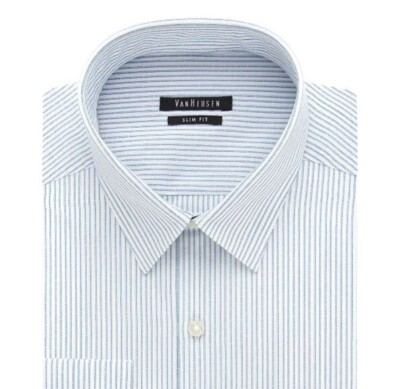 Van Heusen Men's Slim-Fit Wrinkle Free Dress Shirt Long Sleeves Blue Stripe NWT Van Heusen Men's Slim-Fit Wrinkle Free Dress Shirt Long Sleeves Blue Stripe NWT