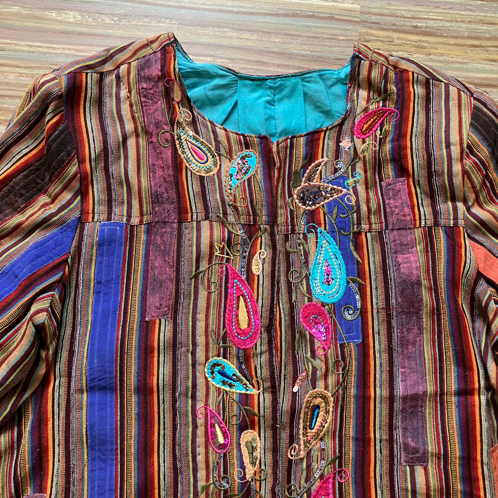 Embellished Patchwork Jacket Multi Color Stripe E… - image 4