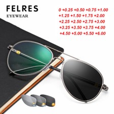 Metal Photochromic Reading Glasses For Men Outdoor Sunglasses UV Protection