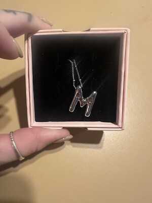 Silver bubble letter necklace letter M bubble letter necklace new in box