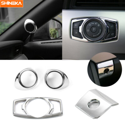 Headlight Switch Botton+A Pillar Speaker Cover Trim For Ford Mustang 15+ Chrome