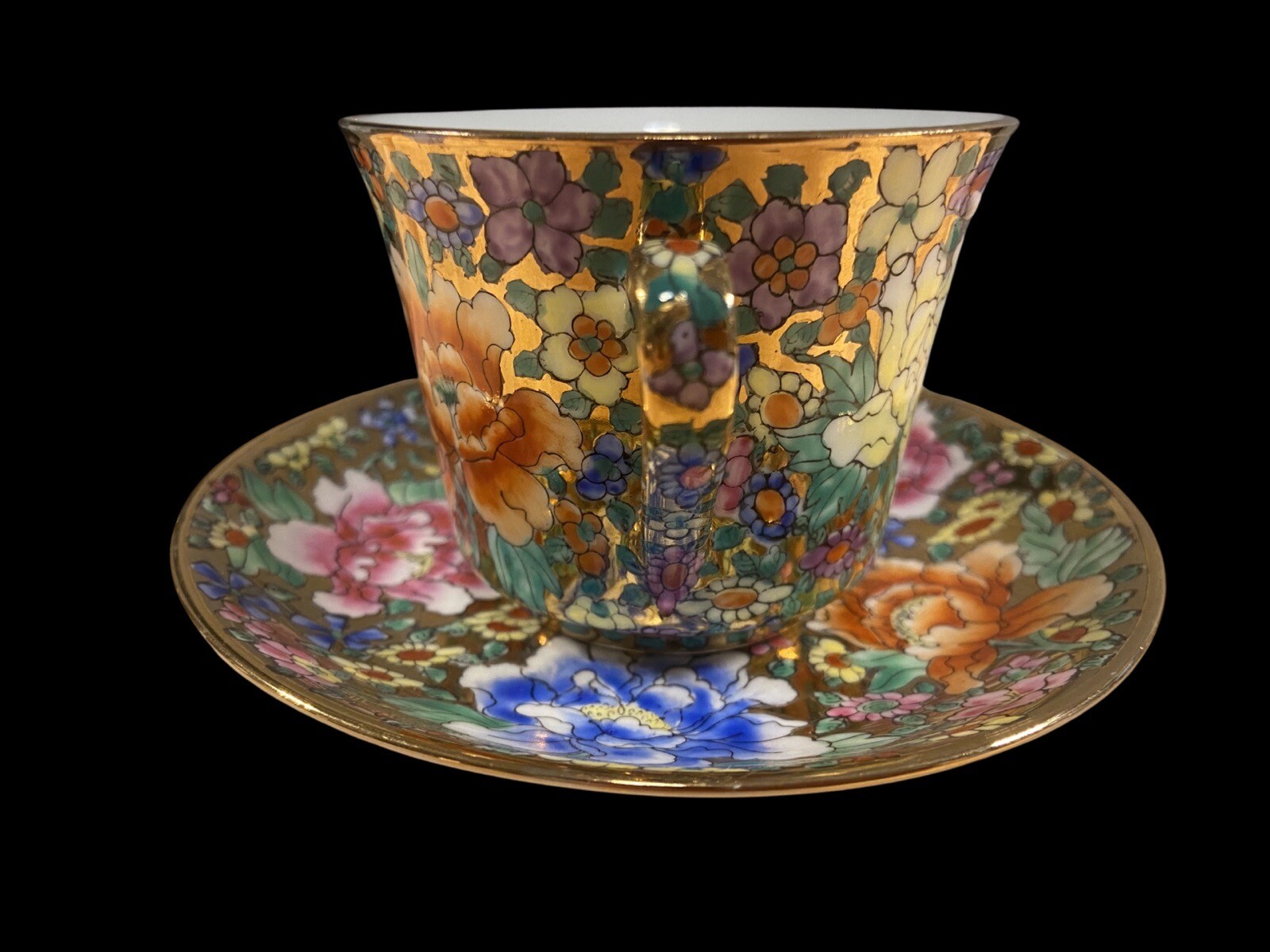 Chintz MilleFleurs Floral Chinese Set -Tea Cup & Saucer Maker Mark Set of 5 VGC