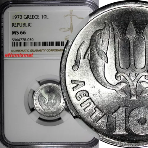 Greece Republic Aluminum 1973 10 Lepta NGC MS66 Athens mint KM# 105 (030)