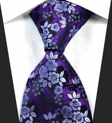Hot! Classic Florals Purple White JACQUARD WOVEN 100% Silk Men's Tie Necktie