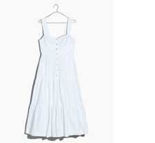 nwt madewell button front tiered white cotton midi dress 00 0 4 10