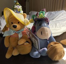 DISNEY EASTER BONNET POOH AND EEYORE BEAN BAG PLUSH NEW W/TAGS