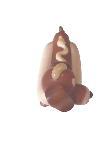 Enesco Hot Dog Dachshund Figurine With Mustard Ceramic By Stewart Moskowitz VTG - Picture 6 of 11