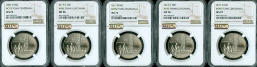 2017 D BOYS TOWN HALF DOLLAR NGC MS70 MAC SPOTLESS 5 COINS RARE *