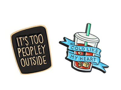 Set of 2 Funny Meme Enamel Pins ''It's Too Peopley Outside''  ''Cold Like My Heart''
