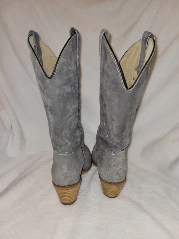 Botas de cowgirl vintage anos 70 Wolverine feminina couro 5,5M cinza floral - Imagem 4 de 4