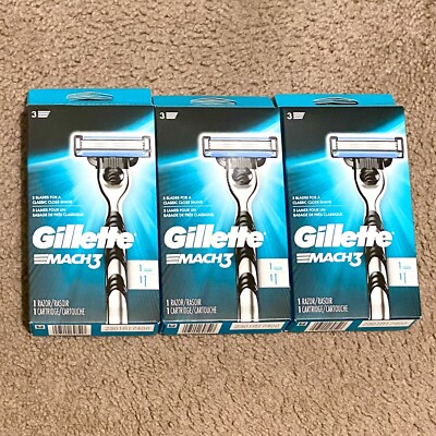 3 Pack Gillette Men's Mach3 Razor Bundle - 3 Razor Handle + 3 Blade Refill