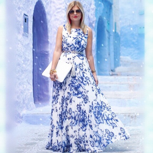 Eliza J Pleated Maxi Dress 2 Blue White 