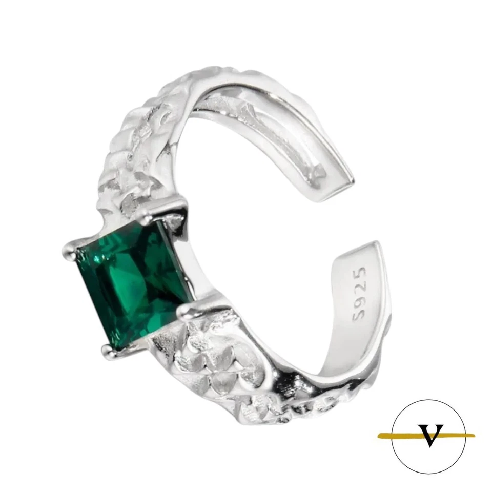 ANELLO DONNA ARGENTO 925 SOLITARIO PIETRA SMERALDO VERDE RETTANGOLARE ViP - Immagine 4 di 4