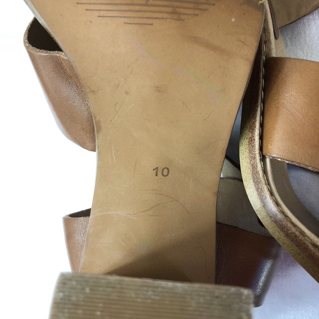 brown stacked heel sandals