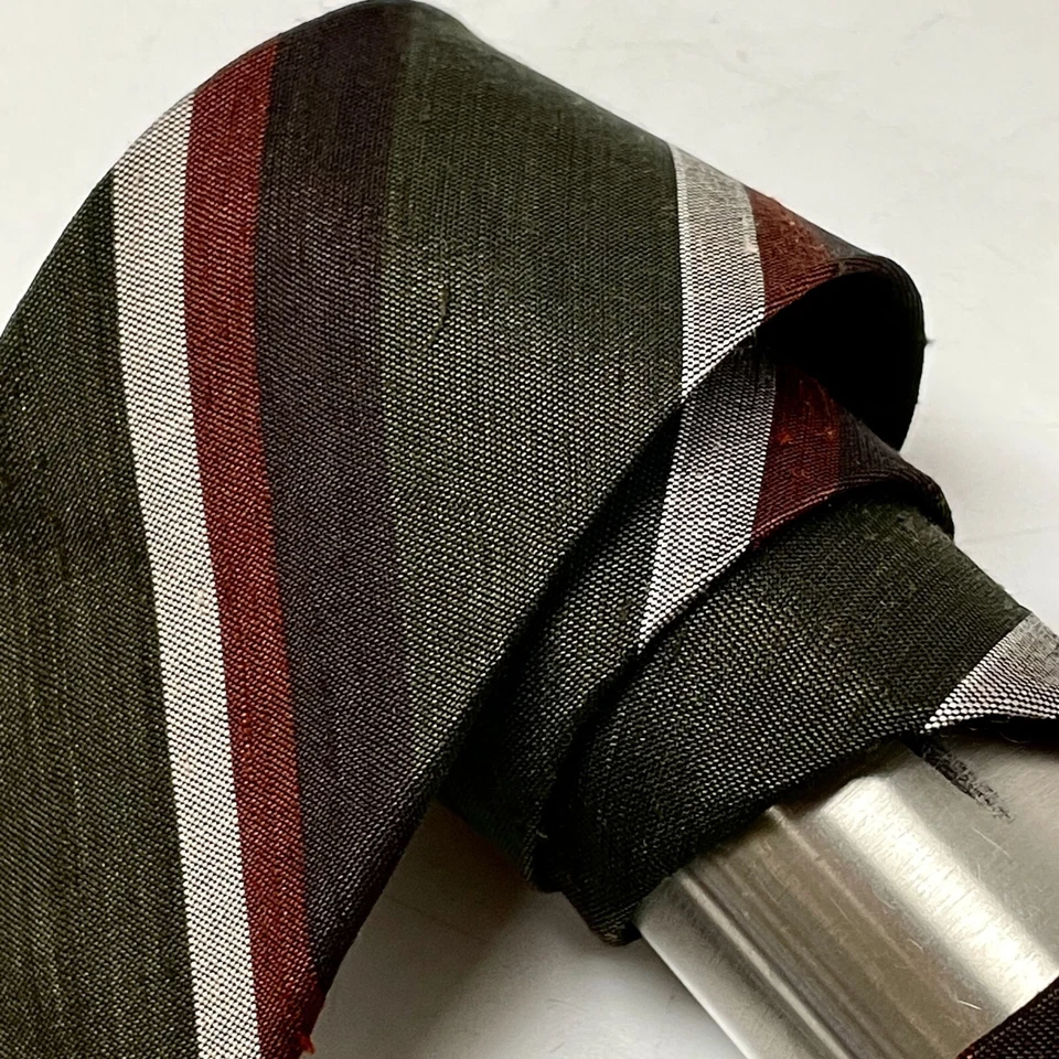 Новый из старых запасов новый винтажный 50-х зеленый серебряный ПОЛОСАТЫЙ шелковый галстук УЗКИЙ РОКАБИЛЛИ узкий галстук - Изображение 4 из 4